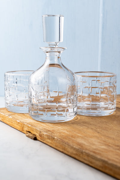 French Guy Degrenne Stackable Crystal Decanter with 2 Glasses