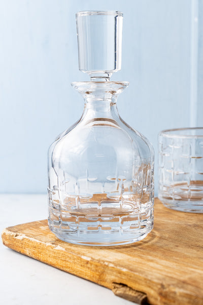 French Guy Degrenne Stackable Crystal Decanter with 2 Glasses