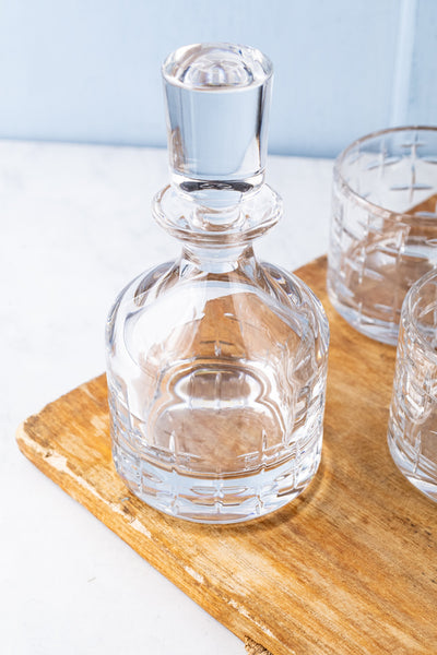 French Guy Degrenne Stackable Crystal Decanter with 2 Glasses