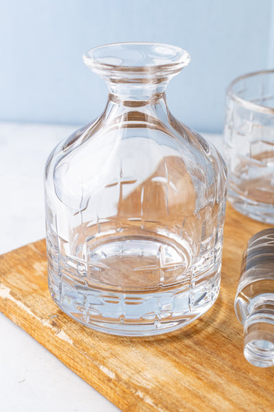 French Guy Degrenne Stackable Crystal Decanter with 2 Glasses