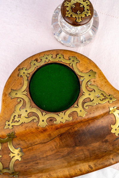 Georgian Burl Wood & Brass Ink Stand