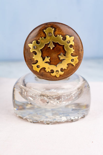 Georgian Burl Wood & Brass Ink Stand