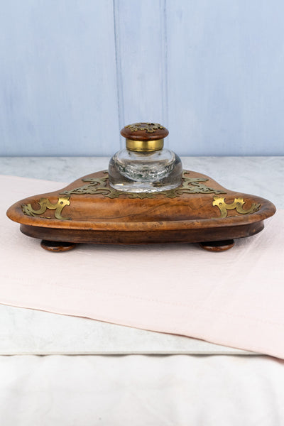 Georgian Burl Wood & Brass Ink Stand