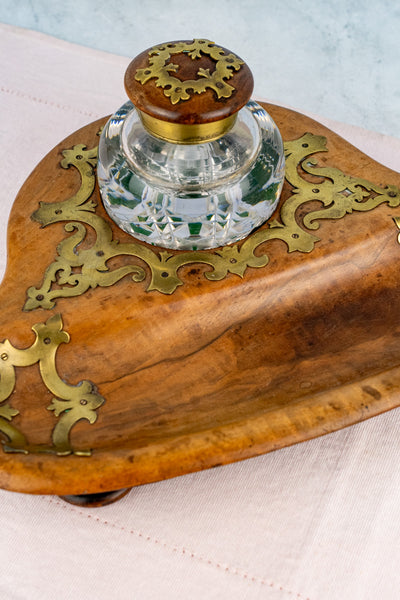Georgian Burl Wood & Brass Ink Stand