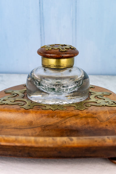 Georgian Burl Wood & Brass Ink Stand