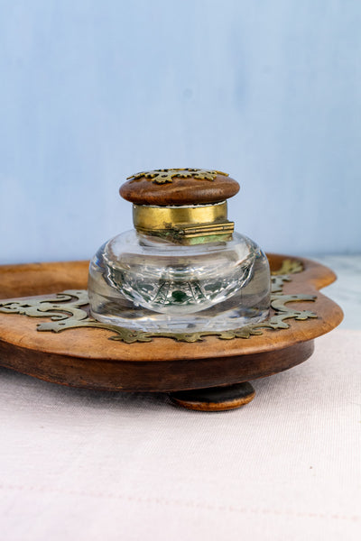 Georgian Burl Wood & Brass Ink Stand