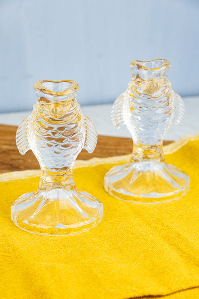 Glass Fish Candlesticks - Set of 2