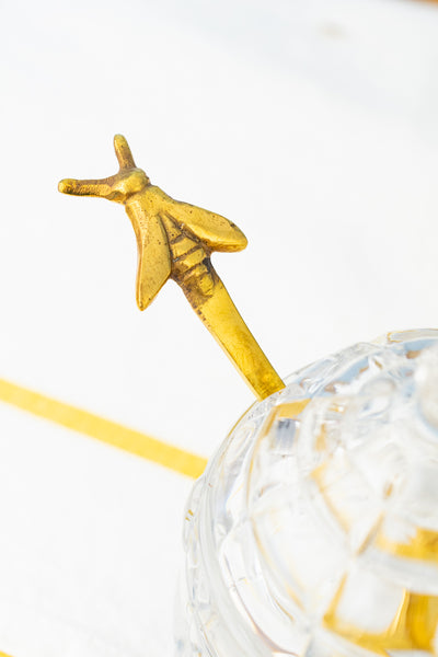 Glass Honey Pot with Golden Bee Spoon
