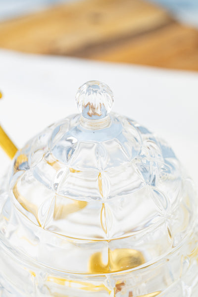 Glass Honey Pot with Golden Bee Spoon