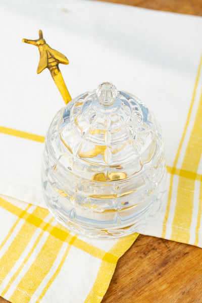 Glass Honey Pot with Golden Bee Spoon