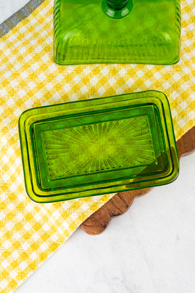 Green Glass Butter Dish