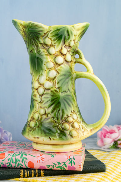 Green Grapes & Leaves Stoneware Pitcher