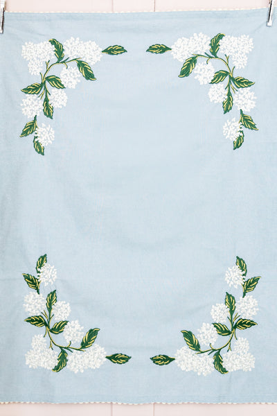Hydrangea Embroidered Tea Towel