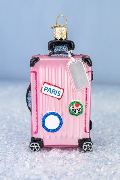 In the Pink Glass Suitcase Ornament