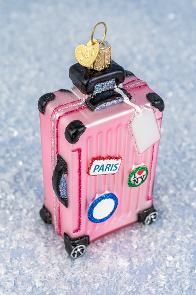 In the Pink Glass Suitcase Ornament