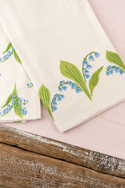 Lily of the Valley Embroidered Tea Towel - Set of 2