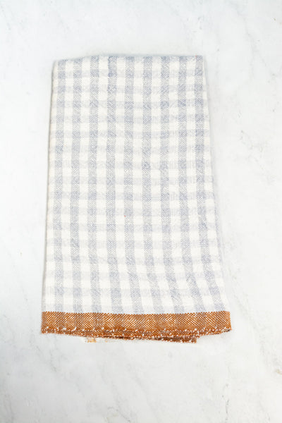 Linen Check Tea Towels - French Gray & Cognac