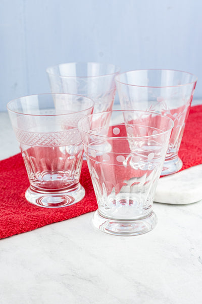 Etched Footed Glasses - Set of 4