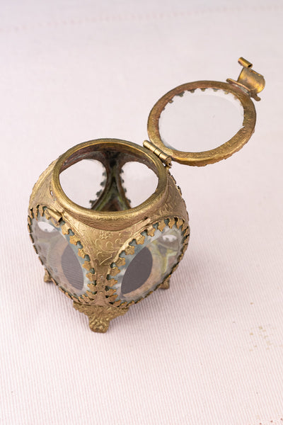 Petite Brass & Beveled Glass Jewelry Box