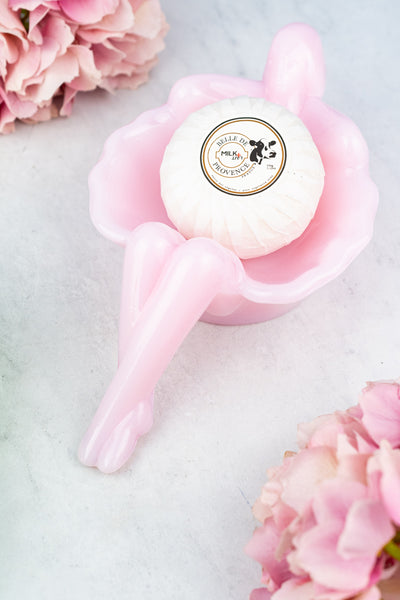 Pink Milk Glass Bathing Beauty Dish