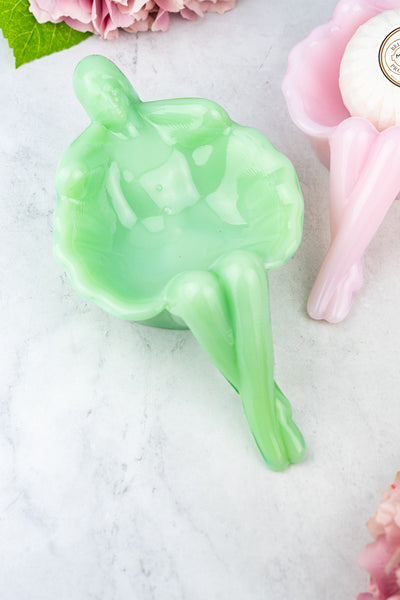 Pink Milk Glass Bathing Beauty Dish