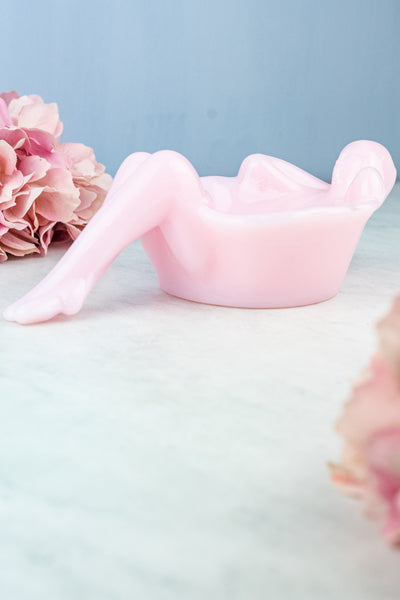 Pink Milk Glass Bathing Beauty Dish