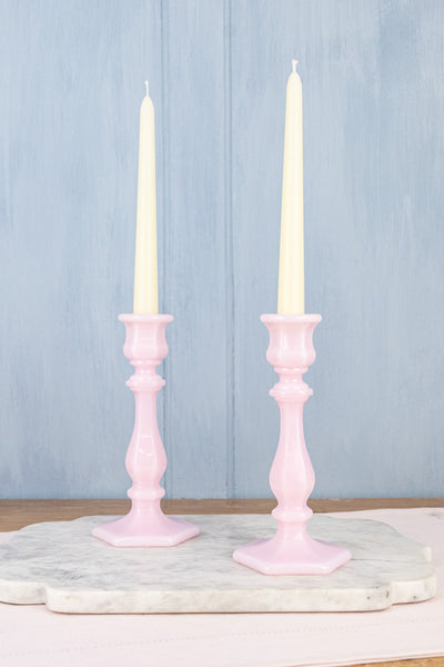 Pink Milk Glass Candlestick Pair