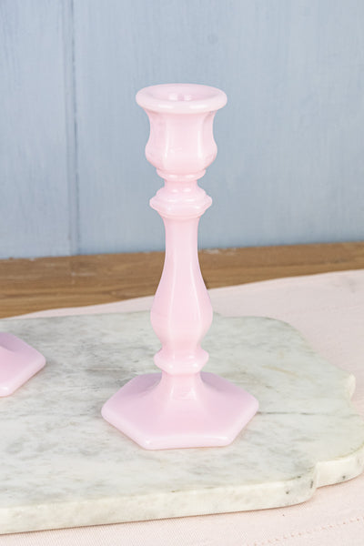 Pink Milk Glass Candlestick Pair