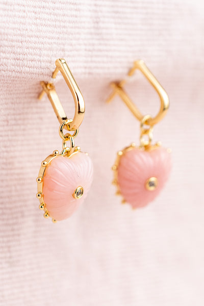 Pink Opal Heart Earrings