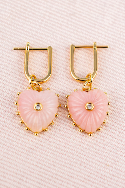 Pink Opal Heart Earrings