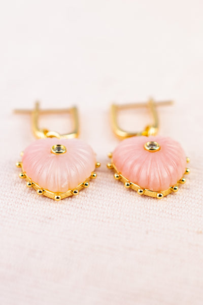 Pink Opal Heart Earrings