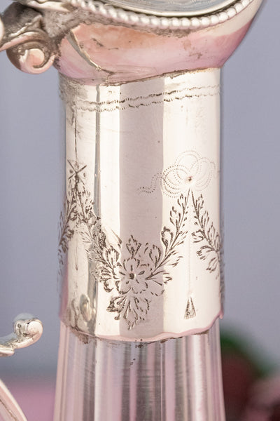 Antique Glass & Silverplate Engraved Wine Jug