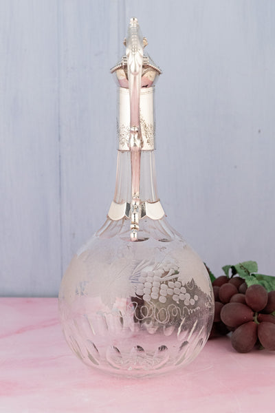 Antique Glass & Silverplate Engraved Wine Jug