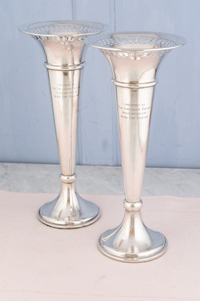 Silverplate White City Stadium Vase Pair