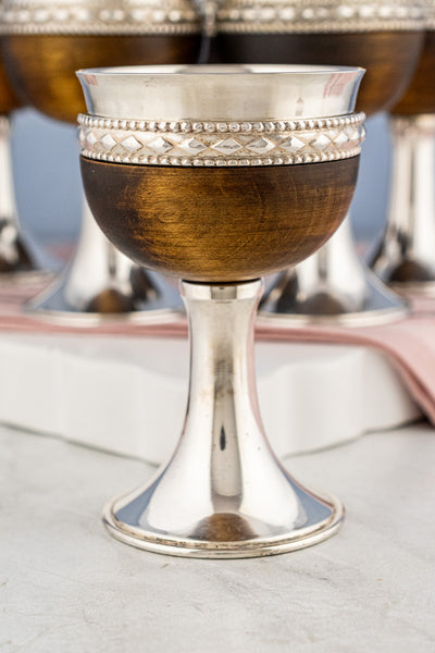 Victorian Oak and Silverplate Goblets - Set of 6