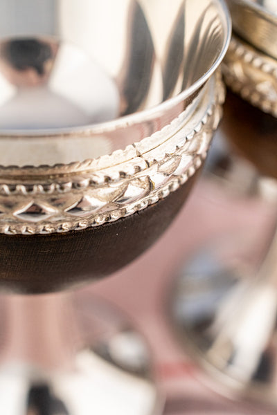 Victorian Oak and Silverplate Goblets - Set of 6