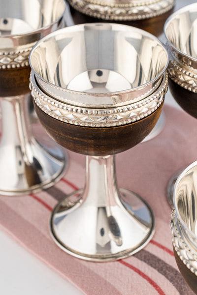 Victorian Oak and Silverplate Goblets - Set of 6