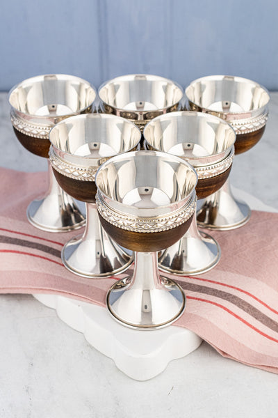 Victorian Oak and Silverplate Goblets - Set of 6