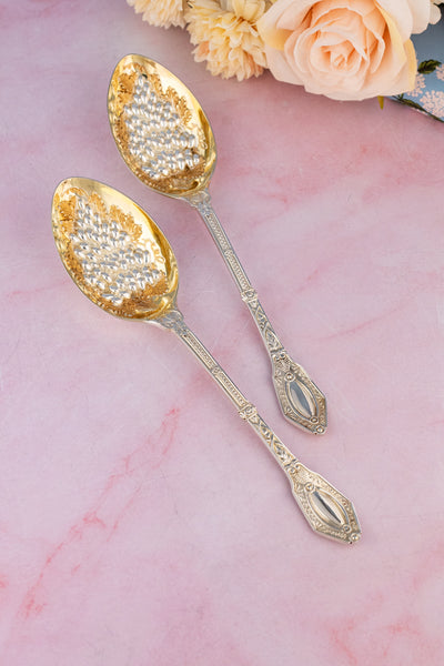 Victorian Silverplate Fruit Serving Spoon Pair