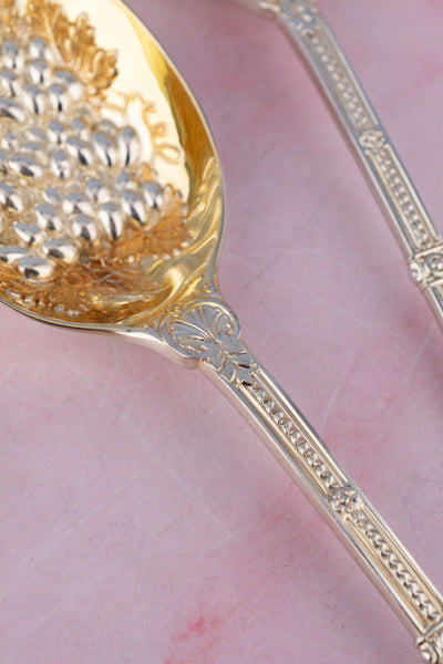 Victorian Silverplate Fruit Serving Spoon Pair