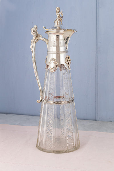 Victorian Silverplate & Engraved Crystal Wine Pitcher