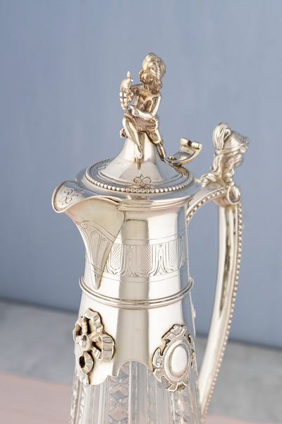 Victorian Silverplate & Engraved Crystal Wine Pitcher