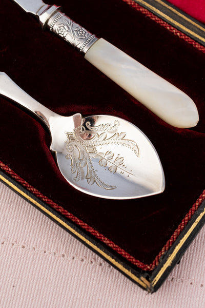 Victorian Silverplate & Mother of Pearl Jam Spoon Set