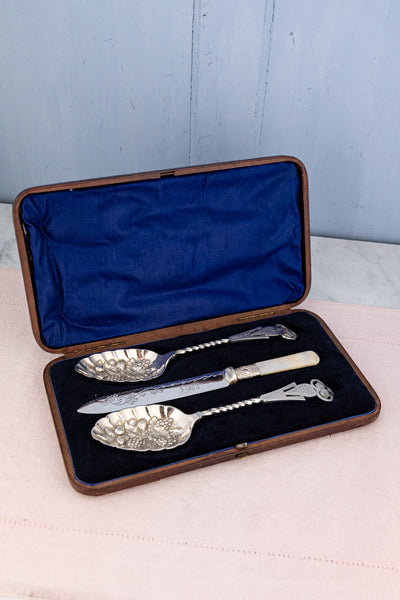 Victorian Silverplate and Mother of Pearl Dessert Serving Set