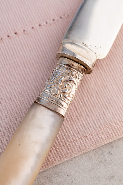 Victorian Silverplate and Mother of Pearl Dessert Serving Set