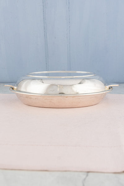 Vintage Blue Funnel Line Silverplate Covered Dish
