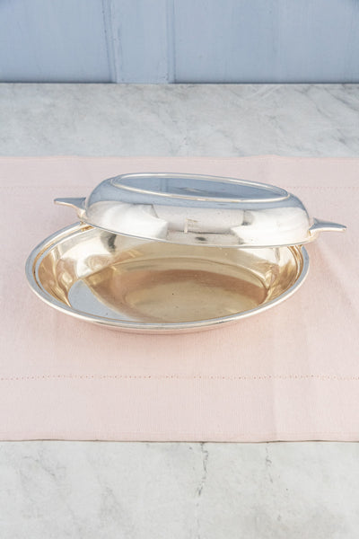 Vintage Blue Funnel Line Silverplate Covered Dish