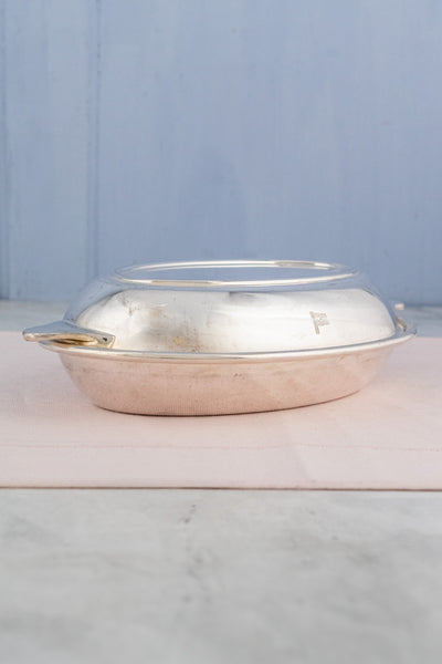 Vintage Blue Funnel Line Silverplate Covered Dish