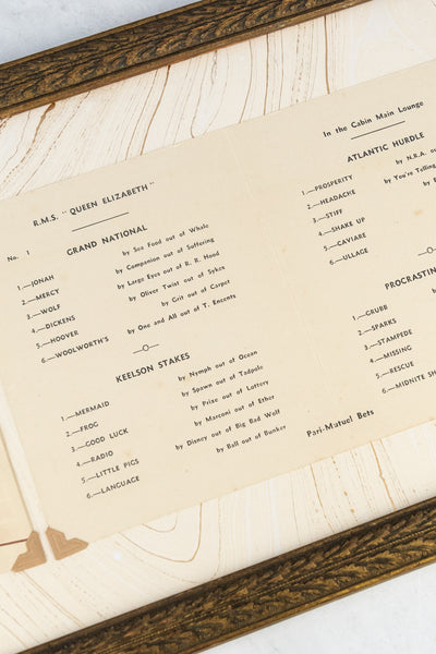 Vintage Framed Cunard-White Star Race Card