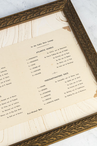 Vintage Framed Cunard-White Star Race Card